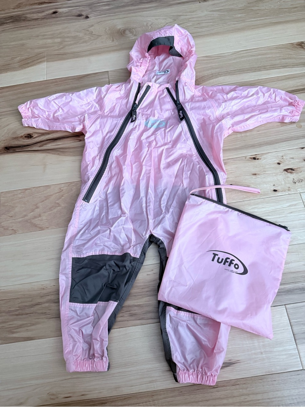 Pink Hooded Kids Rain Snowsuit with Brown Accents size 2T - Picture 5 of 7